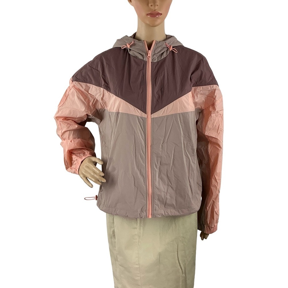 Calme by Johnny Was Elements Colorblock Hooded Windbreaker Fawn Size S